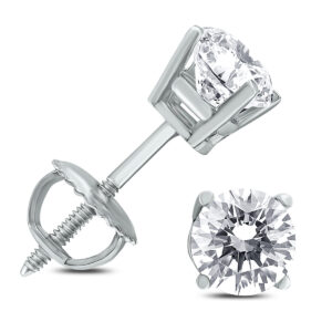 1/2 Carat TW (J-K,VS1-VS2) AGS Certified Round Diamond Solitaire Stud Earrings in 14K White Gold- ERF59563AGS