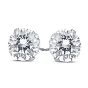 AGS Certified (J-K Color, SI1-SI2 Clarity) 1/2 Carat TW Round Diamond Solitaire Stud Earrings In 14k White Gold- ERF59565AGS