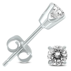 AGS Certified (J-K Color, SI1-SI2 Clarity) 1/4 Carat TW Round Diamond Solitaire Stud Earrings In 14k White Gold- ERF59610