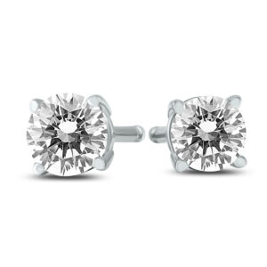 AGS Certified (J-K Color, SI1-SI2 Clarity) 3/8 Carat TW Round Diamond Solitaire Stud Earrings In 14k White Gold- ERF59612