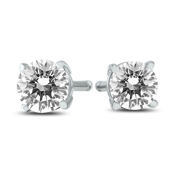 AGS Certified (J-K Color, SI1-SI2 Clarity) 3/8 Carat TW Round Diamond Solitaire Stud Earrings In 14k White Gold- ERF59612