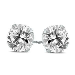 AGS Certified (J-K Color, SI1-SI2 Clarity) 3/4 Carat TW Round Diamond Solitaire Stud Earrings In 14k White Gold- ERF59614