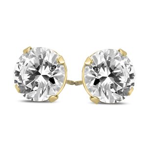 AGS Certified (J-K Color, SI1-SI2 Clarity) 3/4 Carat TW Round Diamond Solitaire Stud Earrings In 14k Yellow Gold- ERF59615