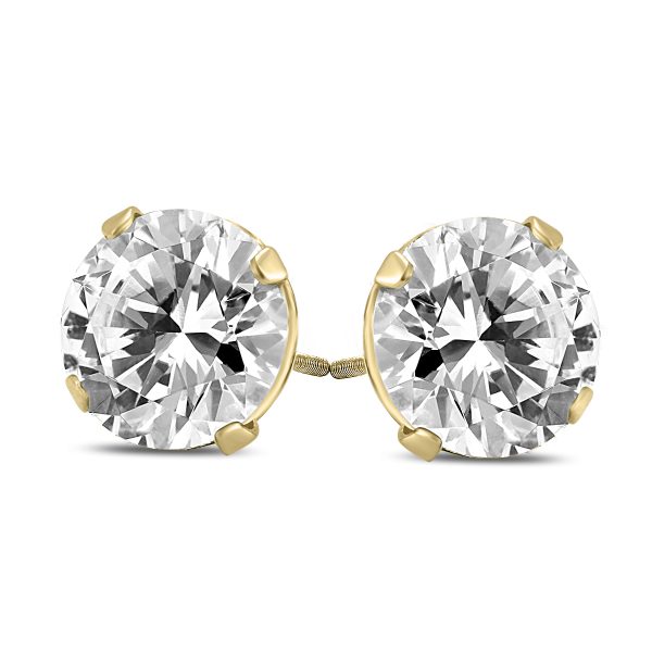 AGS Certified (J-K Color, SI1-SI2 Clarity) 3/4 Carat TW Round Diamond Solitaire Stud Earrings In 14k Yellow Gold- ERF59615