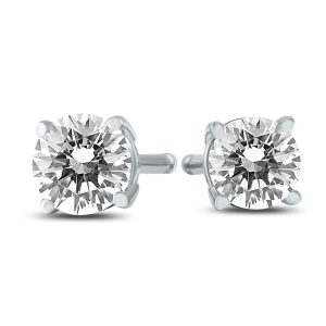 AGS Certified (H-I Color, SI1-SI2 Clarity) 1/4 Carat TW Round Diamond Solitaire Stud Earrings In 14K White Gold- ERF59631