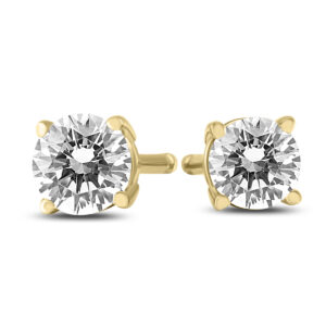 AGS Certified (H-I Color, SI1-SI2 Clarity) 1/4 Carat TW Round Diamond Solitaire Stud Earrings In 14K Yellow Gold- ERF59632