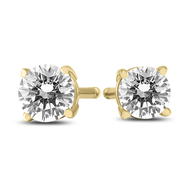 AGS Certified (H-I Color, SI1-SI2 Clarity) 1/4 Carat TW Round Diamond Solitaire Stud Earrings In 14K Yellow Gold- ERF59632