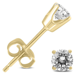 AGS Certified (H-I Color, SI1-SI2 Clarity) 3/8 Carat TW Round Diamond Solitaire Stud Earrings In 14K Yellow Gold- ERF59634