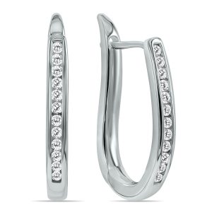 1/4 Carat TW Channel Set Diamond Hoop Earrings in 10K White Gold- ERF59655