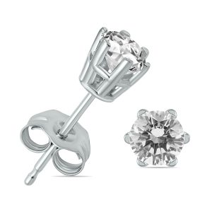 1/2 Carat TW 6 Prong Round Diamond Solitaire Stud Earrings In 14k White Gold- ERF59724