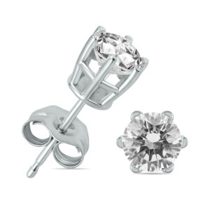 1 Carat TW 6 Prong Round Diamond Solitaire Stud Earrings In 14k White Gold- ERF59726