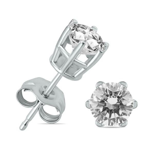 1 Carat TW 6 Prong Round Diamond Solitaire Stud Earrings In 14k White Gold- ERF59726