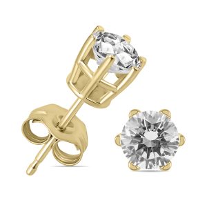 1 Carat TW 6 Prong Round Diamond Solitaire Stud Earrings In 14k Yellow Gold- ERF59731