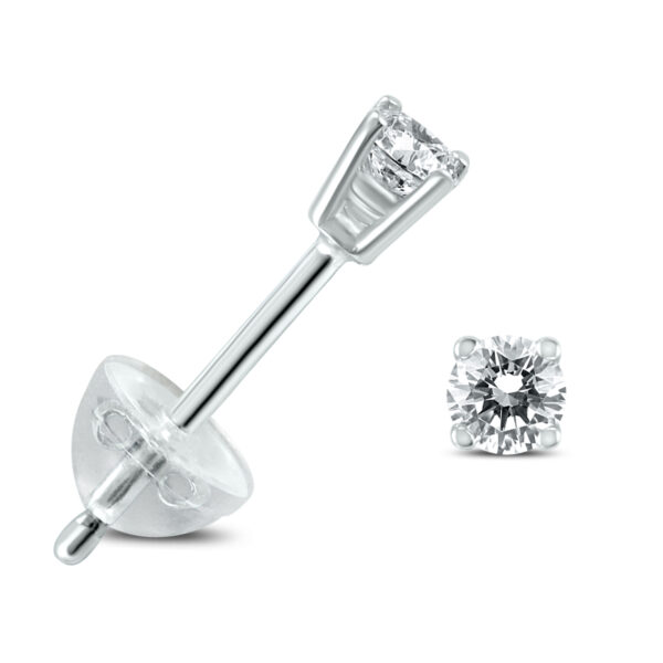 .08CTW Round Diamond Solitaire Stud Earrings In 14k White Gold with Silicon Backs- ERF59738