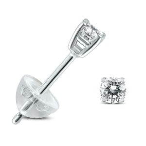 .09CTW Round Diamond Solitaire Stud Earrings In 14k White Gold with Silicon Backs- ERF59739