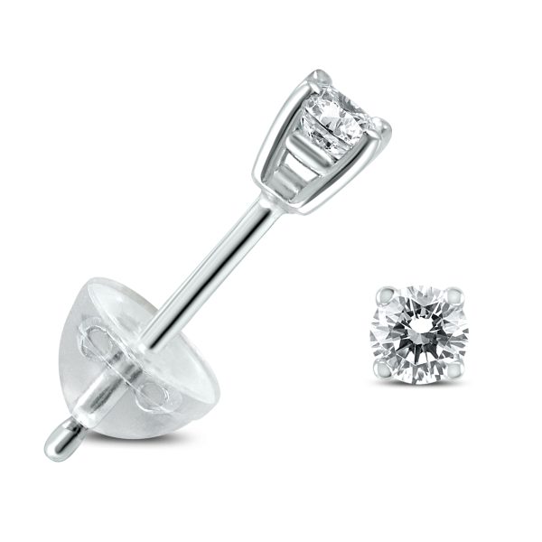 .09CTW Round Diamond Solitaire Stud Earrings In 14k White Gold with Silicon Backs- ERF59739