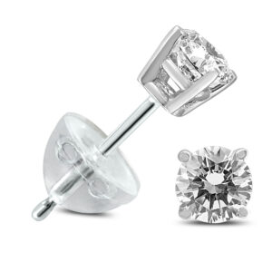 .18CTW Round Diamond Solitaire Stud Earrings In 14k White Gold with Silicon Backs- ERF59743