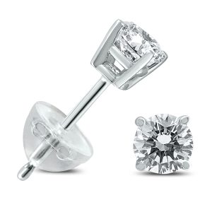 .40CTW Round Diamond Solitaire Stud Earrings In 14k White Gold with Silicon Backs- ERF59748