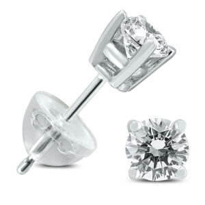 .65CTW Round Diamond Solitaire Stud Earrings In 14k White Gold with Silicon Backs- ERF59753