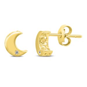 Diamond Accent Moon Stud Earrings in 14K Yellow Gold- ERF59755