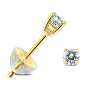 .12CTW Round Diamond Solitaire Stud Earrings In 14k Yellow Gold with Silicon Backs- ERF59777