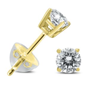 .18CTW Round Diamond Solitaire Stud Earrings In 14k Yellow Gold with Silicon Backs- ERF59779