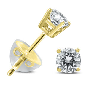 .30CTW Round Diamond Solitaire Stud Earrings In 14k Yellow Gold with Silicon Backs- ERF59782