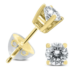 .50CTW Round Diamond Solitaire Stud Earrings In 14k Yellow Gold with Silicon Backs- ERF59786