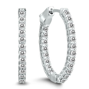 1 Carat TW Oval Diamond Hoop Earrings with Push Button Locks in 14K White Gold- ERF59961D
