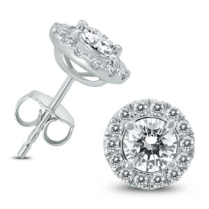 AGS Certified 2 Carat TW Diamond Halo Earrings in 14K White Gold- ERF60263