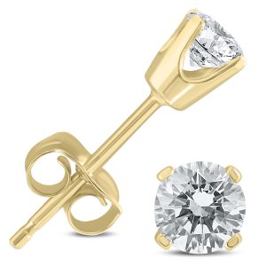 3/8 Carat TW Round Diamond Solitaire Stud Earrings In 14k Yellow Gold (I-J COLOR, SI2-SI3 CLARITY)- ERF60351