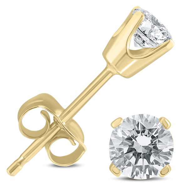 3/8 Carat TW Round Diamond Solitaire Stud Earrings In 14k Yellow Gold (I-J COLOR, SI2-SI3 CLARITY)- ERF60351