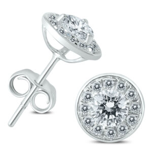 14K White Gold 1 Carat TW Diamond Halo Earrings- ERF60414