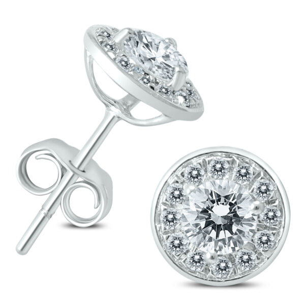 14K White Gold 1 Carat TW Diamond Halo Earrings- ERF60414