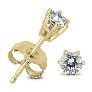 1/4 Carat TW 6 Prong Round Diamond Solitaire Stud Earrings In 14k Yellow Gold- ERF60692