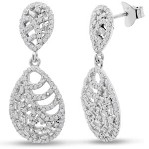2 1/2 Carat TW Baguette Diamond Drop Earrings In Sterling Silver, 1 1/2 Inches- ERF60915
