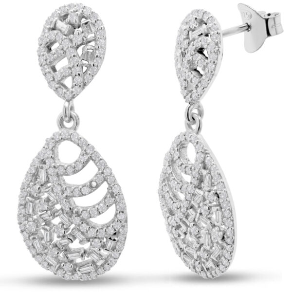 2 1/2 Carat TW Baguette Diamond Drop Earrings In Sterling Silver, 1 1/2 Inches- ERF60915