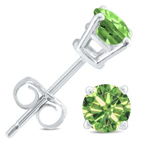 1 CTW Round Naturally Mined Green Diamond Solitaire Stud Earring in 10k White Gold- ERF60990GE