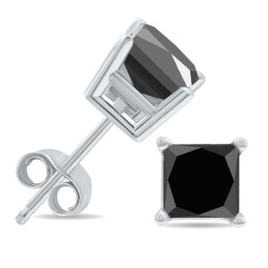 2 Carat TW Black Diamond Princess Cut Solitaire Stud Earrings in 10K White Gold- ERF61000BK