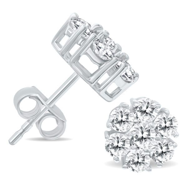 2 Carat TW Diamond Flower Cluster Stud Earrings in 14K White Gold- ERF61005