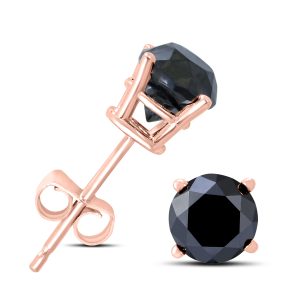 3/4 Carat TW Round Black Diamond Solitaire Stud Earrings in 10K Rose Gold- ERF61098BK