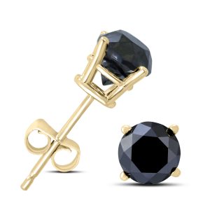 3/4 Carat TW Round Black Diamond Solitaire Stud Earrings in 10K Yellow Gold- ERF61099BK