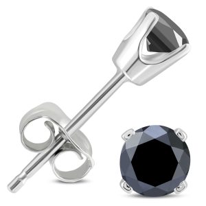 Women's 1/2 Carat TW Solitaire Round Black Diamond Stud Earrings in.925 Sterling Silver- ERF61101BK