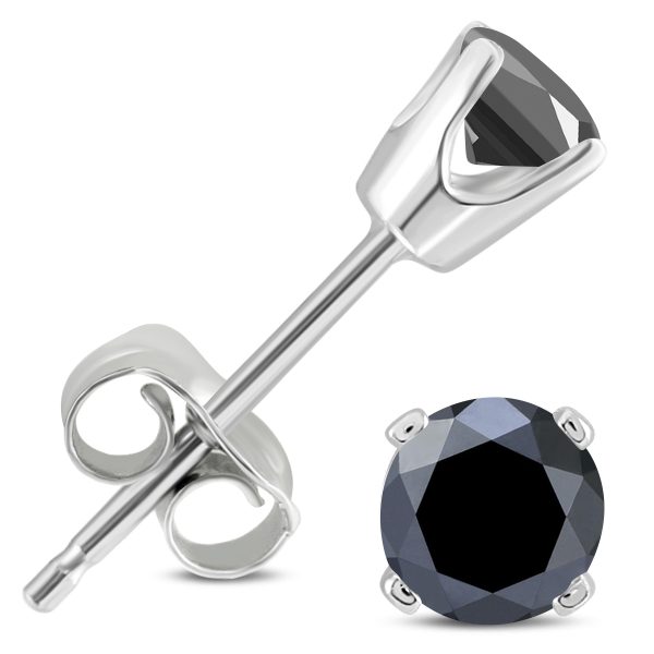 Women's 1/2 Carat TW Solitaire Round Black Diamond Stud Earrings in.925 Sterling Silver- ERF61101BK