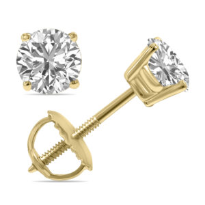 Lab Grown 1 Carat Total Weight Diamond Solitaire Earrings in 14K Yellow Gold- ERF61376LD