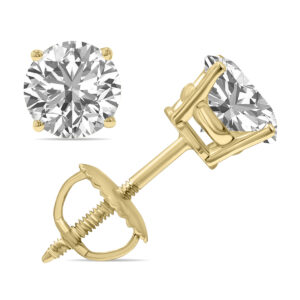 Lab Grown 2 Carat Total Weight Diamond Solitaire Earrings in 14K Yellow Gold- ERF61378LD