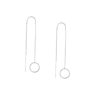 14K Solid White Gold Open Disc Threader Earrings- ERF61446