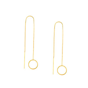 14K Solid Yellow Gold Open Disc Threader Earrings- ERF61448