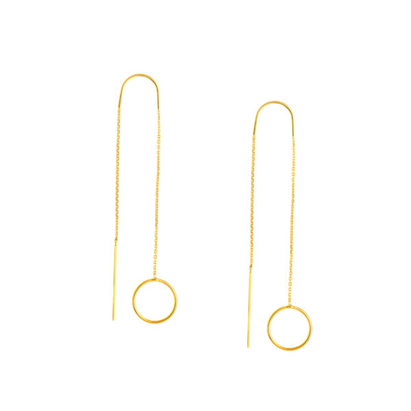 14K Solid Yellow Gold Open Disc Threader Earrings- ERF61448