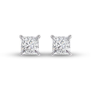 Lab Grown 1/2 Carat Princess Cut Solitaire Diamond Earrings in 14K White Gold- ERF61524LD